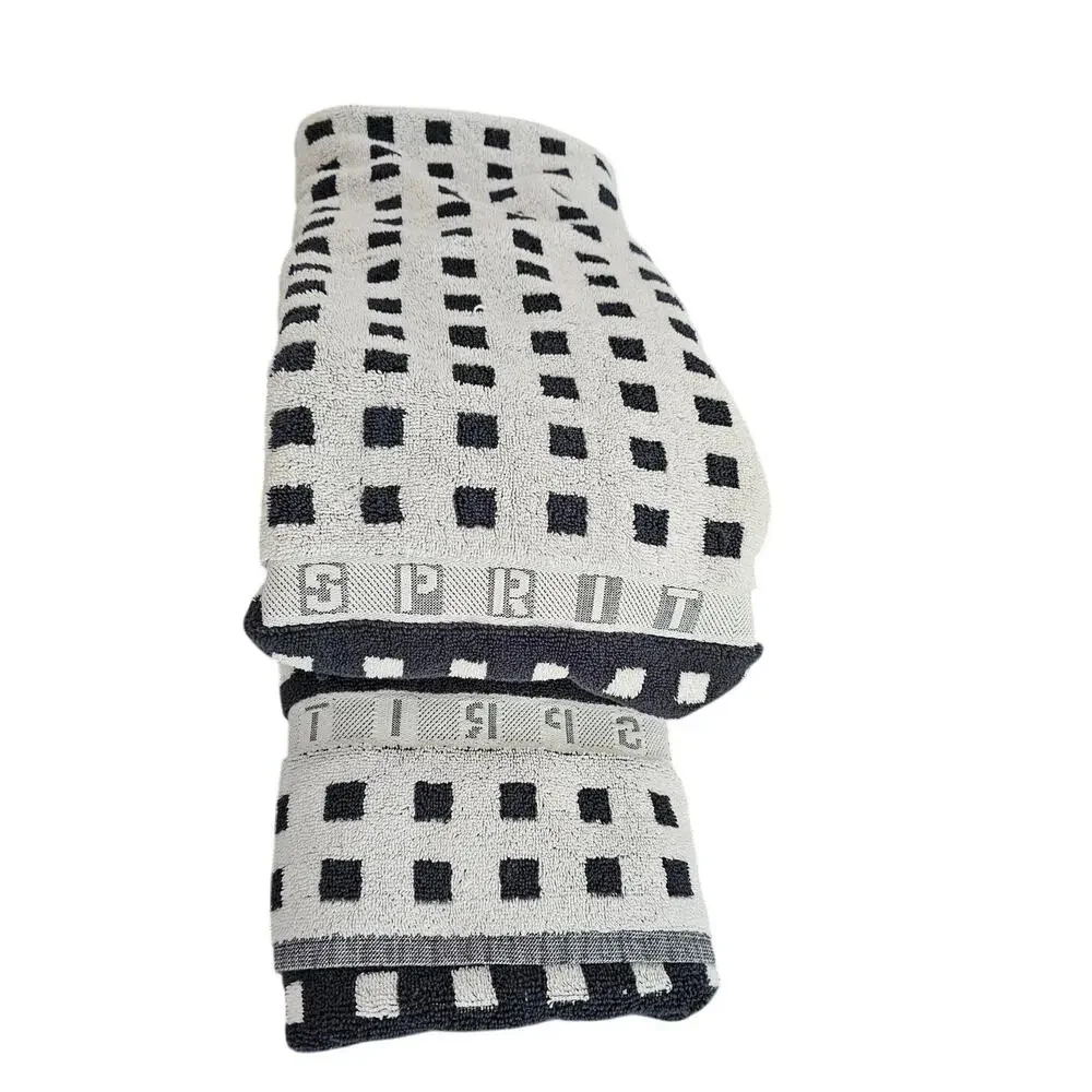 Vintage 1980s Esprit Bath & Bed Towel Black White Geometric Logo 44